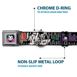 Joker Face Full Color Seatbelt Buckle Collar - The Joker Pose/Cards/HAHAHAHA Black/Gray