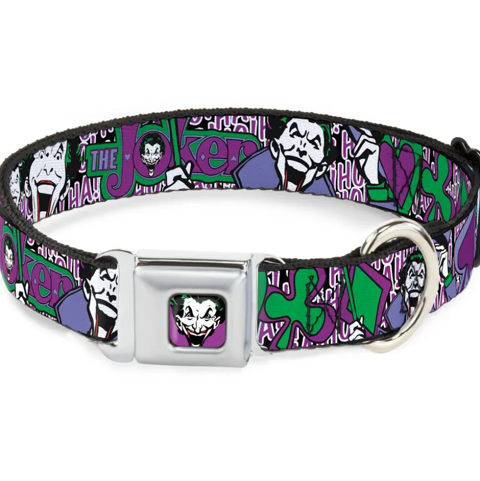 Joker Face Full Color Seatbelt Buckle Collar - Joker Face/Logo/Spades Black/White/Purple