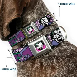Joker Face Full Color Seatbelt Buckle Collar - Joker Face/Logo/Spades Black/White/Purple
