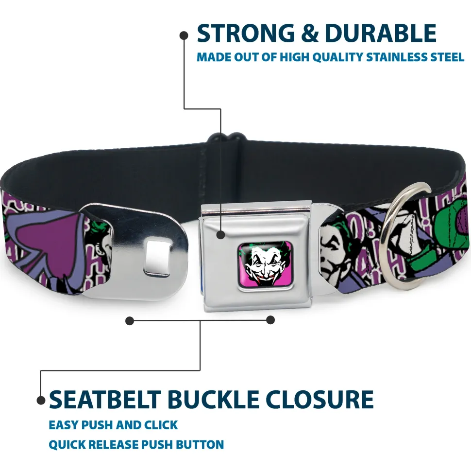 Joker Face Full Color Seatbelt Buckle Collar - Joker Face/Logo/Spades Black/White/Purple
