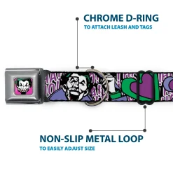 Joker Face Full Color Seatbelt Buckle Collar - Joker Face/Logo/Spades Black/White/Purple