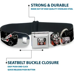 Joker Face Stare Seatbelt Buckle Collar - Joker BRILLIANTLY TWISTED PSYCHO 2-Poses/Cards Black/Grays