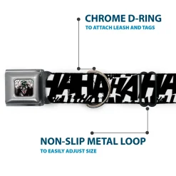 Joker The Killing Joke Holding Head Pose CLOSE-UP Full Color Seatbelt Buckle Collar - Joker's HA HA HA Repeat White/Black