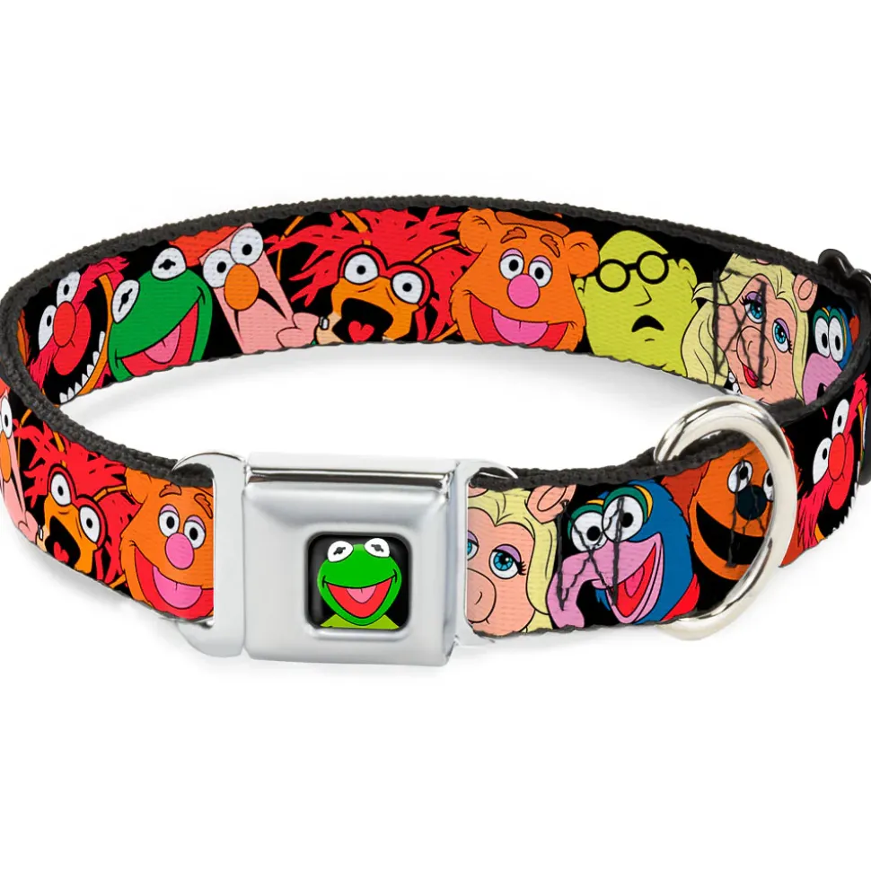 Kermit Face Full Color Black Seatbelt Buckle Collar - Muppets Faces Black