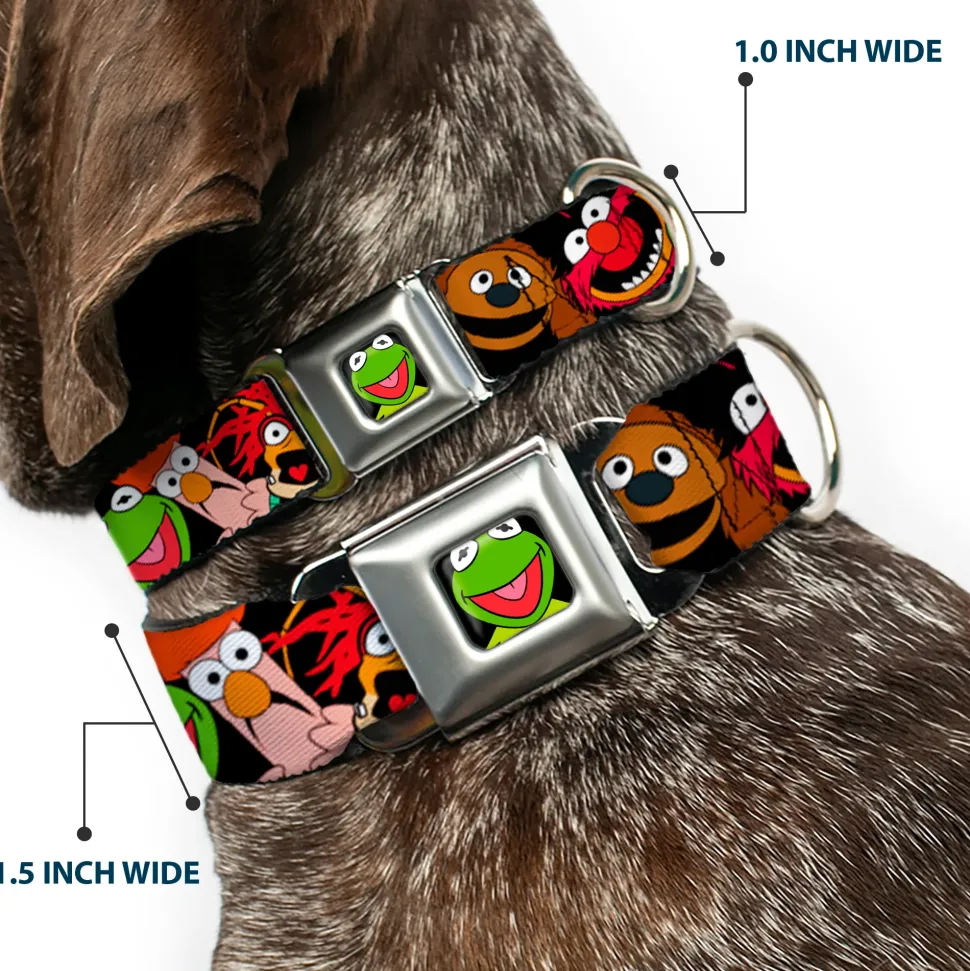 Kermit Face Full Color Black Seatbelt Buckle Collar - Muppets Faces Black