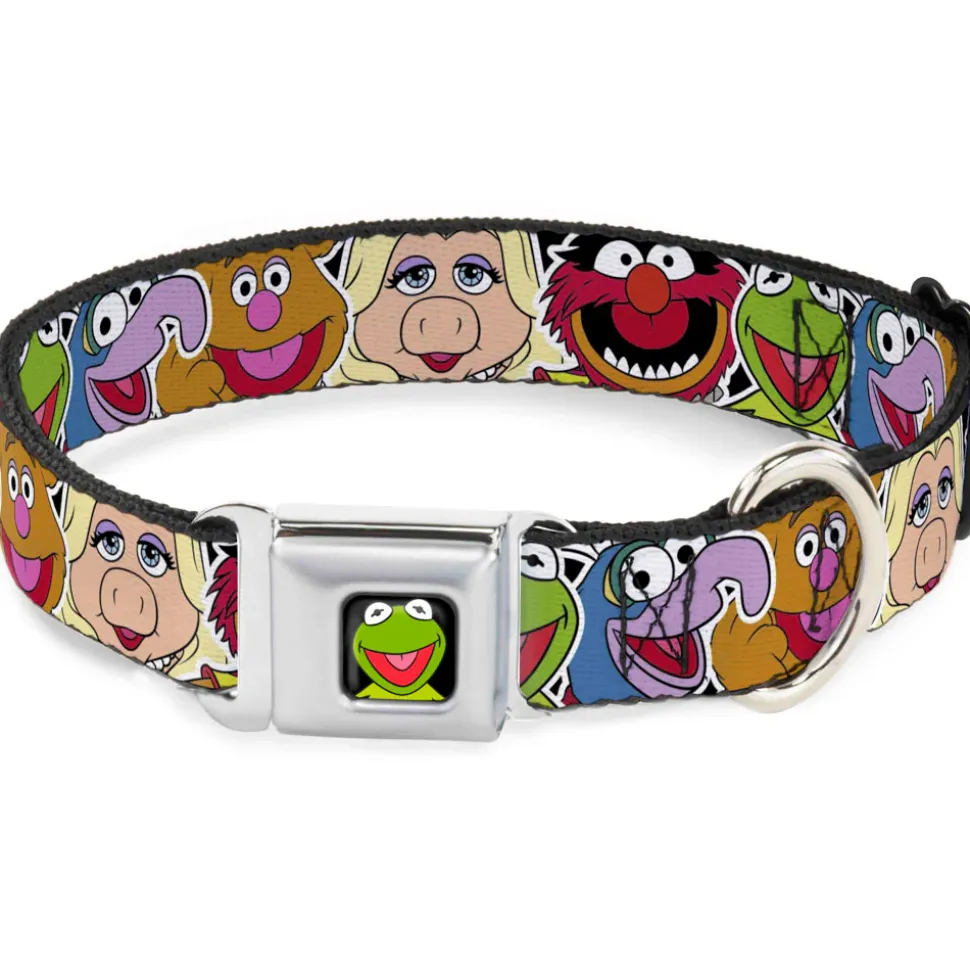 Kermit Face Full Color Black Seatbelt Buckle Collar - Muppets Faces CLOSE-UP Black