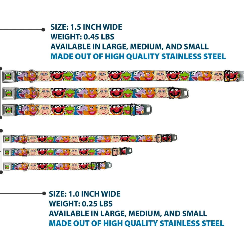 Kermit Face Full Color Black Seatbelt Buckle Collar - Muppets Faces CLOSE-UP Black