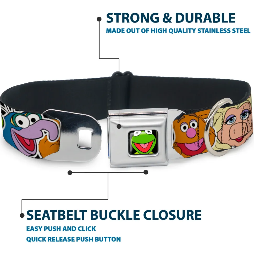 Kermit Face Full Color Black Seatbelt Buckle Collar - Muppets Faces CLOSE-UP Black