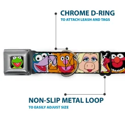 Kermit Face Full Color Black Seatbelt Buckle Collar - Muppets Faces CLOSE-UP Black
