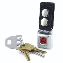 Keychain - Pirates of The Caribbean Dead Men Tell No Tales Skull & Crossed Swords Full Color Red Black