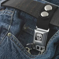 Keychain - Sugar Skull Full Color Black White Gray