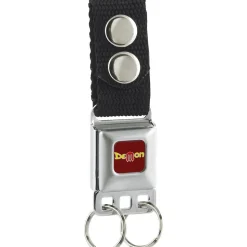 Keychain - Vintage Dodge DEMON Logo Full Color Burgundy Silver Yellow Red