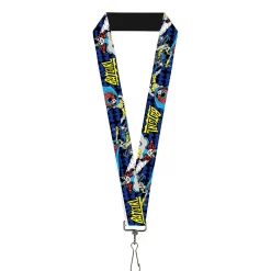 Lanyard - 1.0" - BATGIRL Action Poses Bat Logo Black Blue Yellow