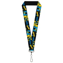 Lanyard - 1.0" - BATMAN Poses and Logo Collage Black/Blue/Yellow