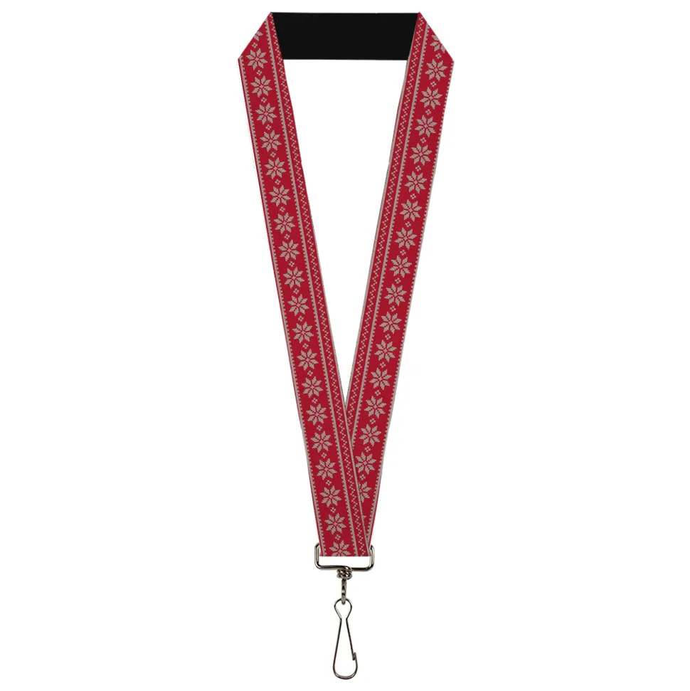Lanyard - 1.0" - Christmas Holiday Fair Isle Stitch Pattern Red/White