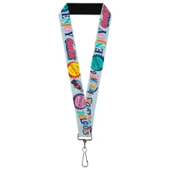 Lanyard - 1.0" - COCA-COLA DELICIOUS REFRESHING ENJOY Bottle Caps Light Blue/Multi Color