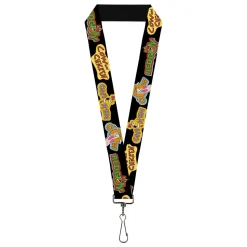 Lanyard - 1.0" - COW AND CHICKEN Title Logo and Poses with RED GUY Black