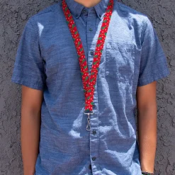 Lanyard - 1.0" - Festive Holiday Christmas Trees Scattered Red/Multi Color