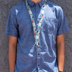 Lanyard - 1.0" - Frosty the Snowman Pose Blocks and Snowflakes White/Blue