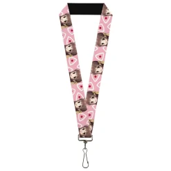 Lanyard - 1.0" - Fruits Basket Chibi Tohru Honda Face and Kimono Rice Ball Icon Pink/White/Red