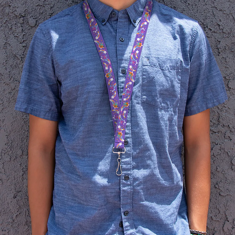 Lanyard - 1.0" - Furby Orange and Purple Jumping Rainbow Slide Black/Multi Color