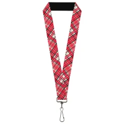 Lanyard - 1.0" - Holiday Christmas Plaid Diagonal White/Red/Black