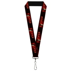 Lanyard - 1.0" - LUCIFER Title Logo Neon Light Pose Black/Reds