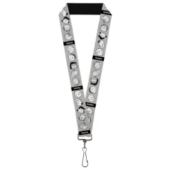 Lanyard - 1.0" - Peanuts Gang Expressions Gray/Black/White
