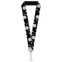 Lanyard - 1.0" - Rick and Morty Death Crystals and Morty Expression Black/Blues