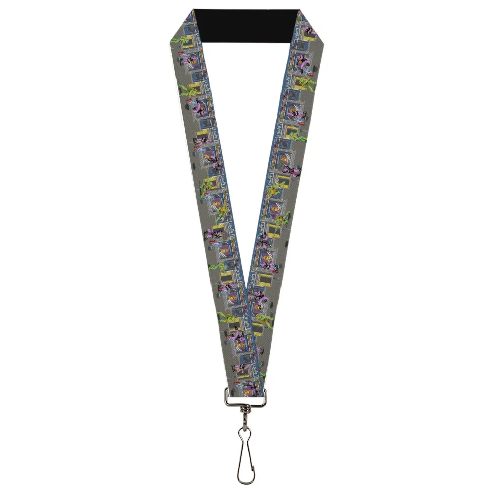 Lanyard - 1.0" - Teenage Mutant Ninja Turtles Battle Purple Foot Soldier Ninja Arcade Scene Grays