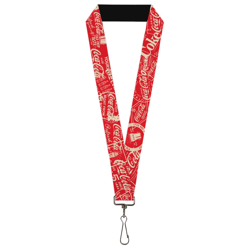 Lanyard - 1.0" - Vintage Coca-Cola Coke Icons and Ad Logos Red/White