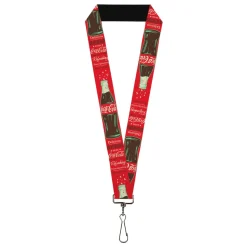 Lanyard - 1.0" - Vintage Coca-Cola DELICIOUS GO REFRESHED Typography and Bottle Red/Brown/White