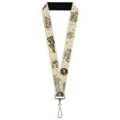 Lanyard - 1.0" - Vintage Coca-Cola Coke Icons and Ad Logos White/Brown