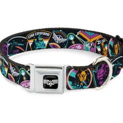 Lightyear Star Command Wings Logo Full Color Black/White Seatbelt Buckle Collar - Lightyear Mission Patches Collage Black/Multi Color