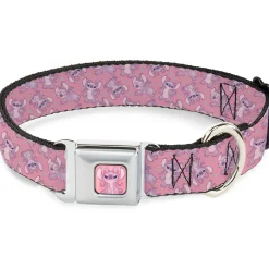 Lilo & Stitch Angel Sitting Pose Full Color Pink Seatbelt Buckle Collar - Lilo & Stitch Angel Poses Scattered Pinks