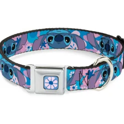Lilo & Stitch Flower Full Color Blues/Pink Seatbelt Buckle Collar - Lilo & Stitch Stitch Flip Expressions Close-Up Blues/Pinks