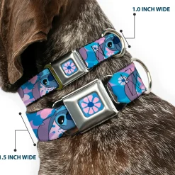 Lilo & Stitch Flower Full Color Blues/Pink Seatbelt Buckle Collar - Lilo & Stitch Stitch Flip Expressions Close-Up Blues/Pinks
