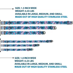 Lilo & Stitch Flower Full Color Blues/Pink Seatbelt Buckle Collar - Lilo & Stitch Stitch Flip Expressions Close-Up Blues/Pinks