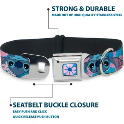 Lilo & Stitch Flower Full Color Blues/Pink Seatbelt Buckle Collar - Lilo & Stitch Stitch Flip Expressions Close-Up Blues/Pinks