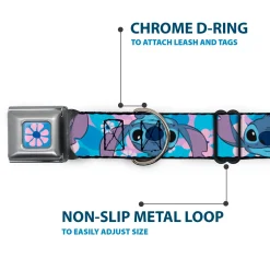 Lilo & Stitch Flower Full Color Blues/Pink Seatbelt Buckle Collar - Lilo & Stitch Stitch Flip Expressions Close-Up Blues/Pinks