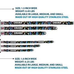 Lilo & Stitch Hibiscus Flower Full Color Black Pink Seatbelt Buckle Collar - OHANA MEANS FAMILY/Stitch & Scrump Poses/Tropical Flora Black/White/Multi Color