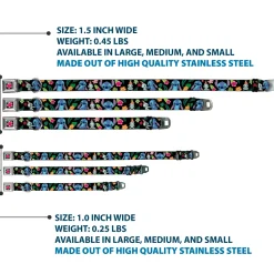 Lilo & Stitch Hibiscus Flower Full Color Black/Pink Seatbelt Buckle Collar - Stitch & Scrump Poses/Tropical Flora