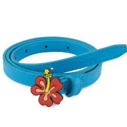 Lilo and Stitch Hibiscus Flower Enamel Cast Buckle - Shiny Blue Pebble PU Strap Belt