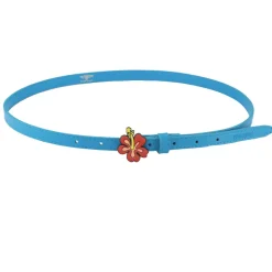 Lilo and Stitch Hibiscus Flower Enamel Cast Buckle - Shiny Blue Pebble PU Strap Belt