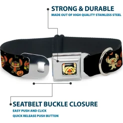 Lilo and Stitch Holiday Halloween Stitch Mummy Face Full Color Black Seatbelt Buckle Collar - Lilo and Stitch Halloween Stitch Dress Up Poses Black