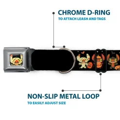 Lilo and Stitch Holiday Halloween Stitch Mummy Face Full Color Black Seatbelt Buckle Collar - Lilo and Stitch Halloween Stitch Dress Up Poses Black