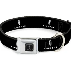 LINCOLN Four Point Star Emblem and Text Full Color Black/White Seatbelt Buckle Collar - LINCOLN Four Point Star Emblem and Text Black/White