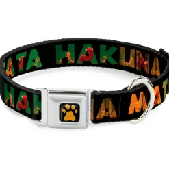 Lion King Paw Full Color Black Gold Seatbelt Buckle Collar - HAKUNA MATATA Black/Lion King Scenes