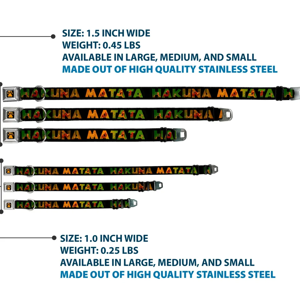 Lion King Paw Full Color Black Gold Seatbelt Buckle Collar - HAKUNA MATATA Black/Lion King Scenes