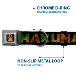 Lion King Paw Full Color Black Gold Seatbelt Buckle Collar - HAKUNA MATATA Black/Lion King Scenes